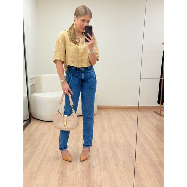 Camisa Cropped Amábile Camel