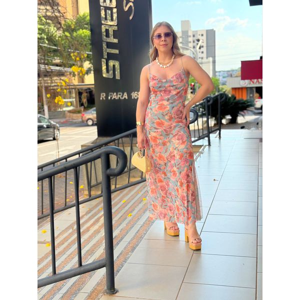 Vestido Tule Floral Azul