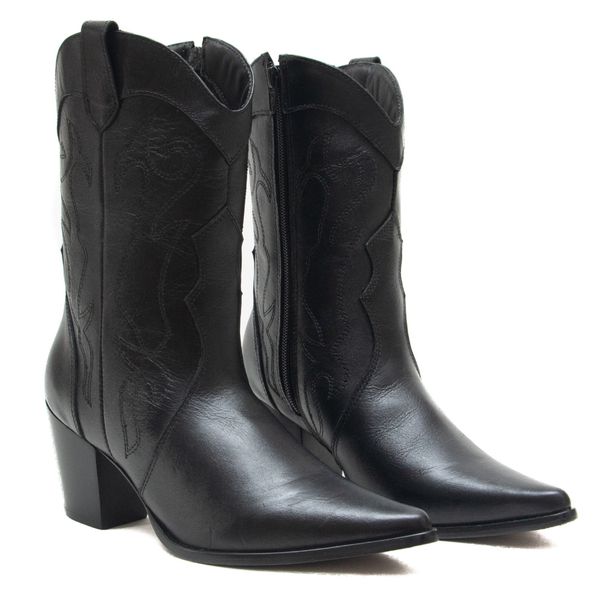 Bota Cano Médio Western - Ivy, Preta