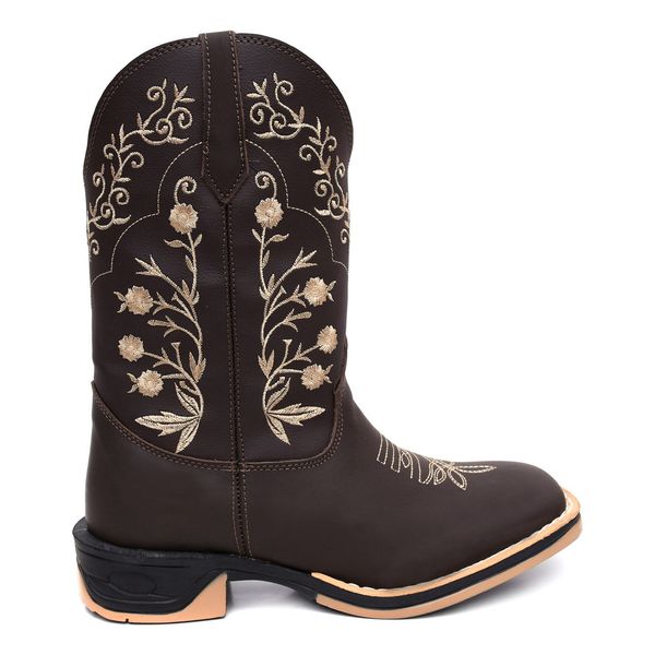 Bota Texana Feminina Flores Bege Country Em Couro Sola Jump Lançamento