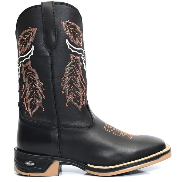 Bota Texana Masculina Sola Jump Country Bico Quadrado Cara De Boi Bordado Couro Legítimo 