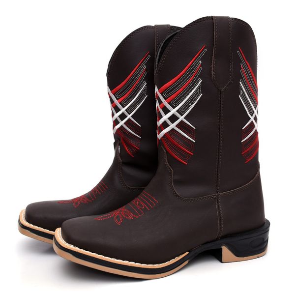 Bota Texana Masculina Country Bico Quadrado Couro Sola Jump Delegada Cano Alto Preta