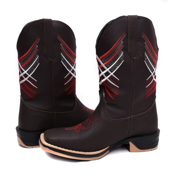 Bota Texana Masculina Country Bico Quadrado Couro Sola Jump Delegada Cano Alto Preta