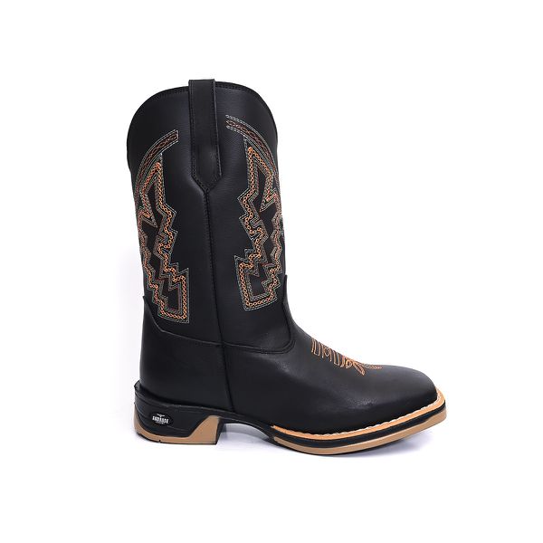 Bota Texana Masculina Country Bico Quadrado Couro Sola Jump Delegada Cano Alto Preta 