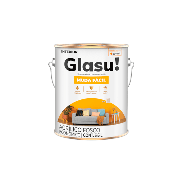 TINTA PARA PAREDES GLASU MUDA FÁCIL BRANCO NEVE FOSCO 3,6LT