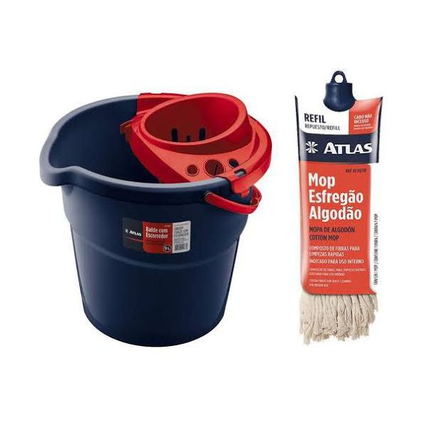 CONJUNTO MOP ESFREGÃO ALGODÃO + BALDE ATLAS
