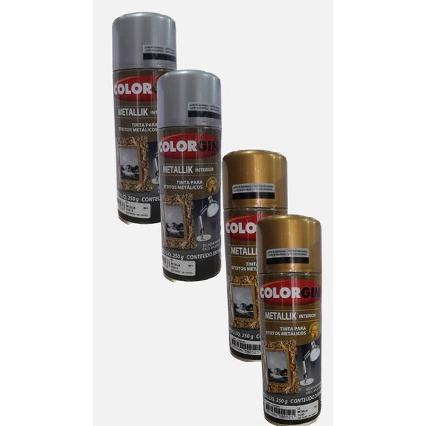SPRAY METALLIK COLORGIN CAIXA COM 04 ( 02 PRATA E 02 OURO )