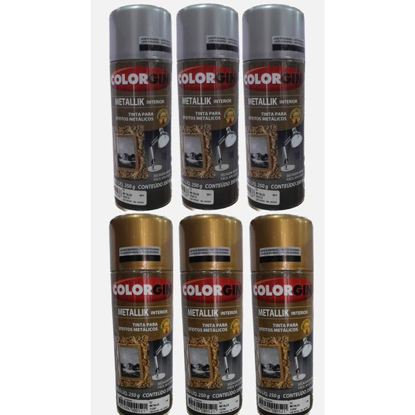 SPRAY METALLIK COLORGIN CAIXA COM 06 ( 03 PRATA E 03 OURO )