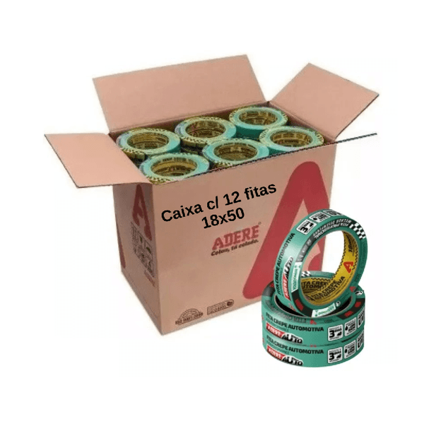 CAIXA COM 12 FITAS CREPE 525 18X50 AUTOMOTIVA VERDE ADERE
