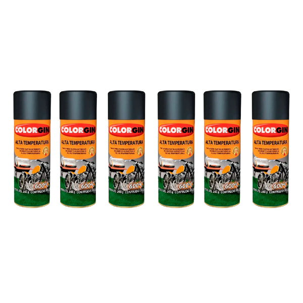 KIT COM 6 SPRAYS ALTA TEMPERATURA PRETO FOSCO COLORGIN