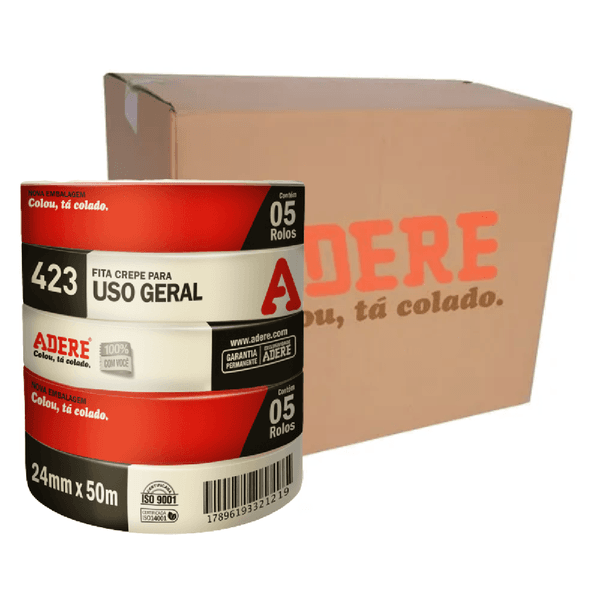 CAIXA DE FITA CREPE 423 24X50 USO GERAL TAPEFIX ADERE COM 60 UNIDADES