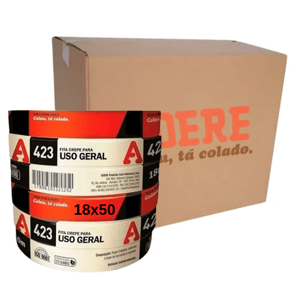 CAIXA DE FITA CREPE 423 18X50 USO GERAL TAPEFIX ADERE COM 72 UNIDADES