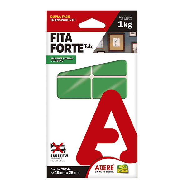 FITA FORTE DUPLA FACE TAB 40X25 USO INTERNO E EXTERNO ADERE
