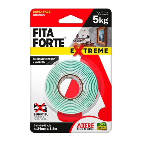 FITA FORTE DUPLA FACE ESPUMA BRANCA ADERE EXTREME 24X1,5