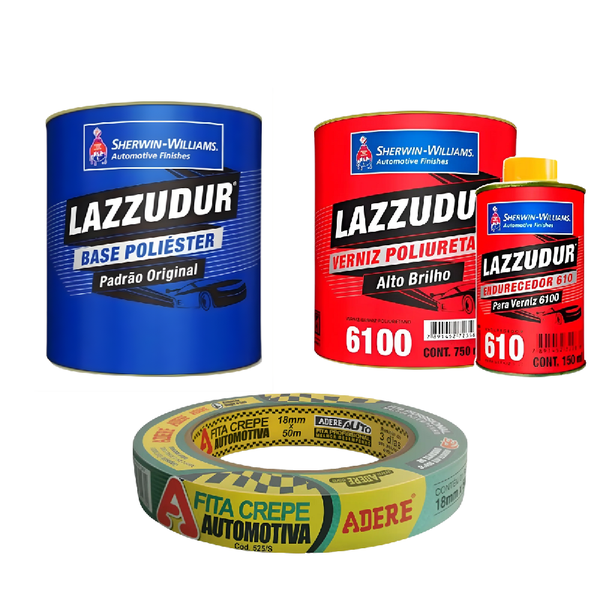 KIT LAZZUDUR PRETO NINJA + VERNIZ POLIURETANO + FITA CREPE