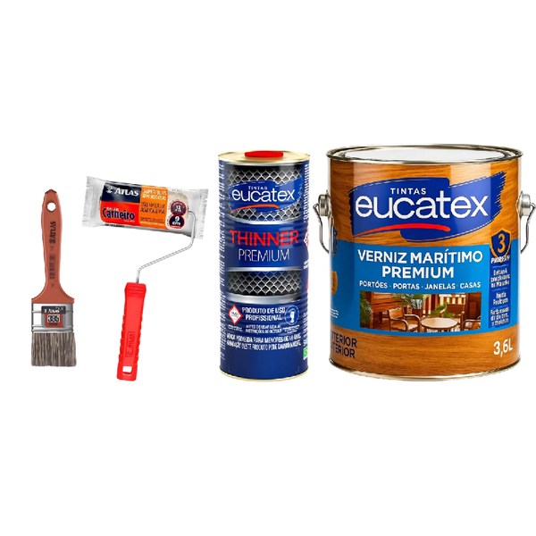 KIT VERNIZ MARITIMO BRILHANTE + THINNER 9800 + ROLO + THINCHA