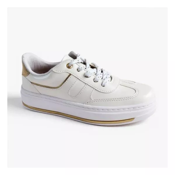 Tênis Casual Feminino Beira Rio Branco com Detalhes Dourados