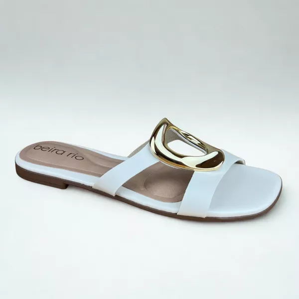 Rasteirinha Feminina Beira Rio Off White com Detalhe Dourado