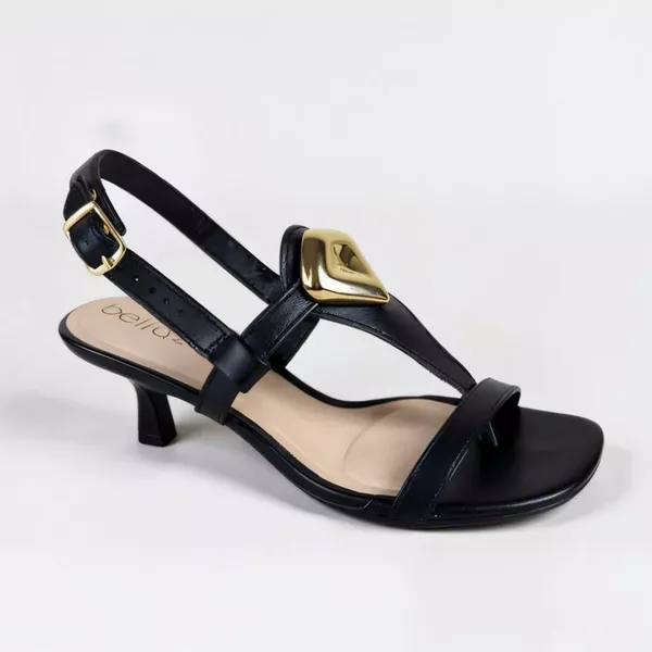 Sandália Feminina Beira Rio Preta com Salto Baixo e Detalhe Metalizado