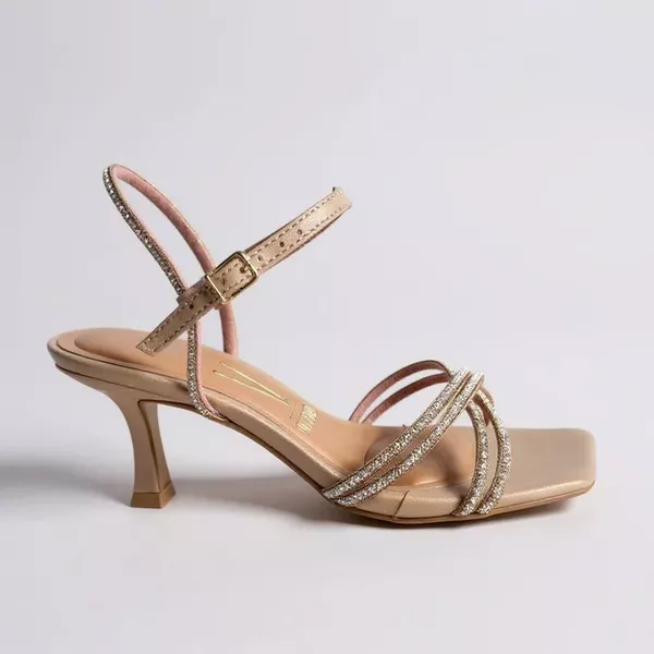 Sandália Feminina Vizzano Dourada para Festa com Salto Médio e Brilho