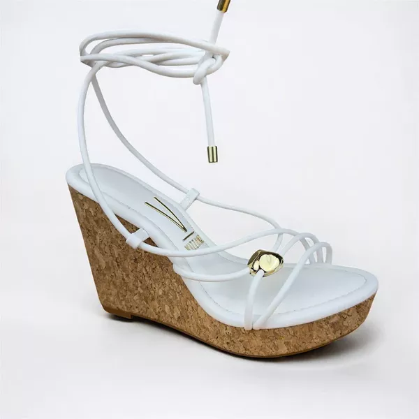 Sandália Anabela Feminina Vizzano Branca com Amarração