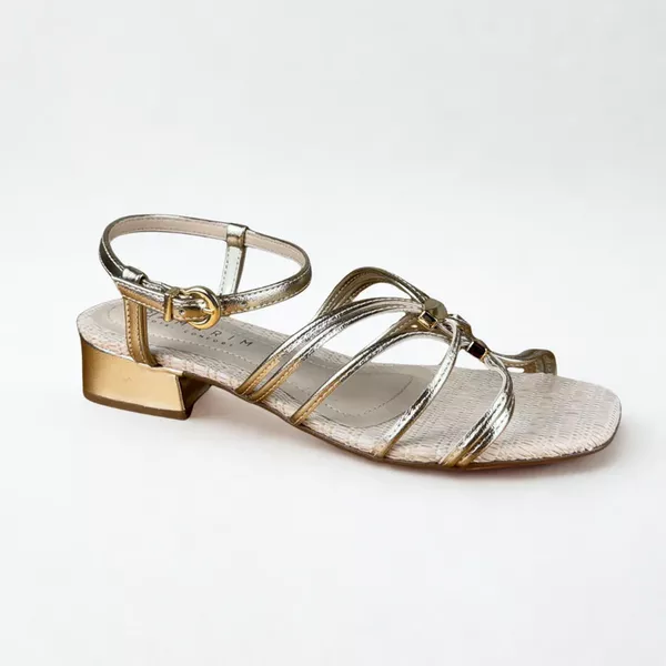 Sandália Feminina Ramarim Dourada com Detalhe em Palha e Salto Baixo