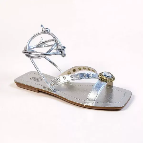 Rasteirinha Feminina A.B Prata com Amarração no Tornozelo