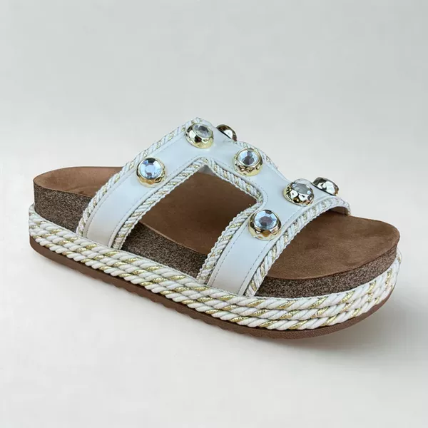 Papete Feminina Beira Rio Off White com Pedrarias