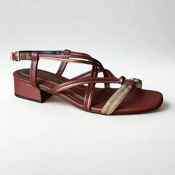 Sandália Feminina Ramarim Salto Baixo Marrom com Brilho