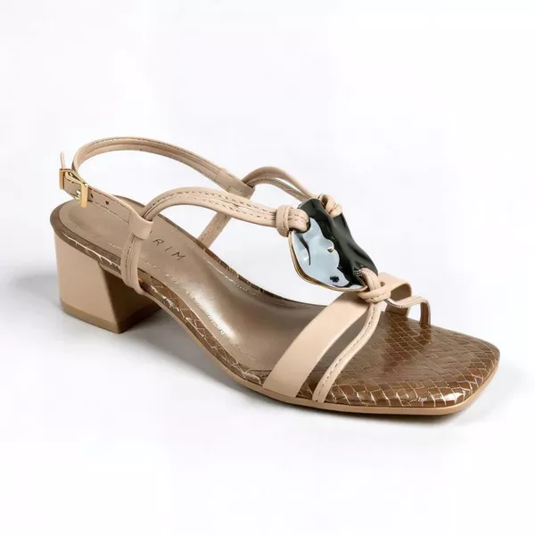 Sandália Feminina Ramarim Bege com Salto Bloco