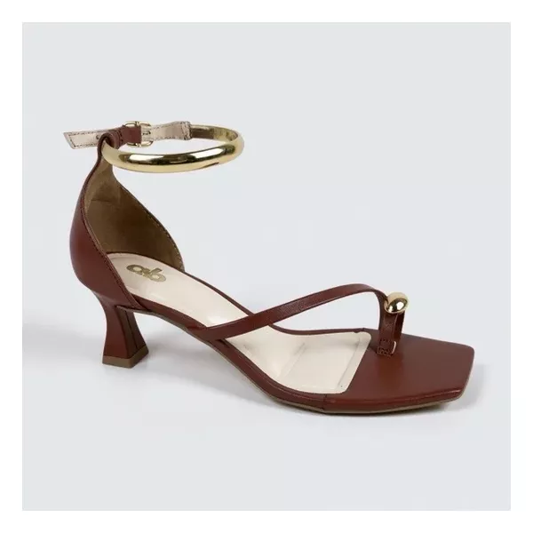 Sandália Feminina A.B Marrom com Salto Médio e Detalhe Metalizado