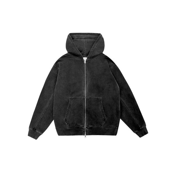 ZIPPED HOODIE - STONED BLACK