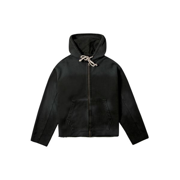 TRIM ZIPPED HOODIE - STONED BLACK