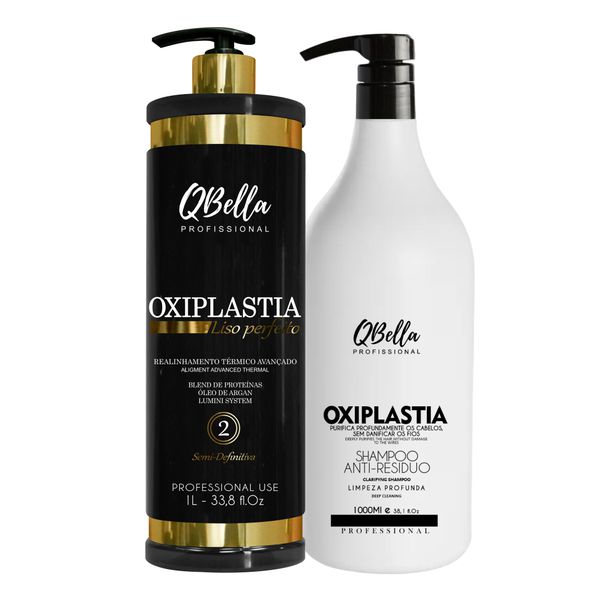 PROGRESSIVA OXIPLASTIA LISOPERFEITO 0%FORMOL 1000ML + SHAMPOO ANTIRESSIDUO QBELLA PROFISSIONAL 1000ML