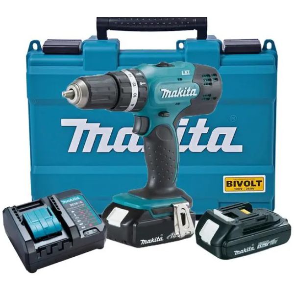 PARAFUSADEIRA FURADEIRA IMPACTO 18V (DHP453) 2 BATERIAS1,5AH/ CARREGADOR E MALETA - MAKITA