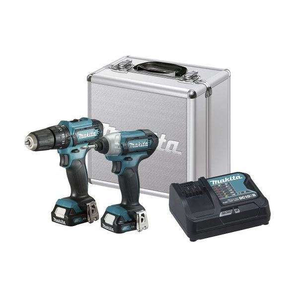 COMBO PARAFUSADEIRA/FURADEIRA + PARAFUSADEIRA DE IMPACTO A BATERIA 12V COM 2BATERIAS 2AH/ CARREGADOR E MALETA METALICA CLX228SAX- MAKITA 