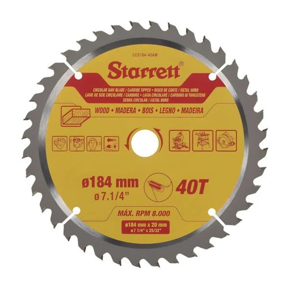 SERRA CIRCULAR METAL DURO PARA MADEIRA 184 X 40 7.1/4" CCS184-40AW - STARRETT