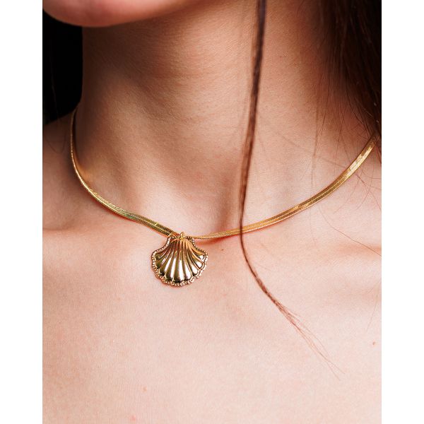 Choker Fita Concha Dourada