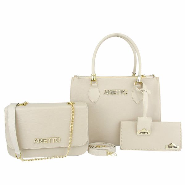 Kit 2 Bolsas Baú Grande e Pequena Mais Carteira Lisa - Marfim