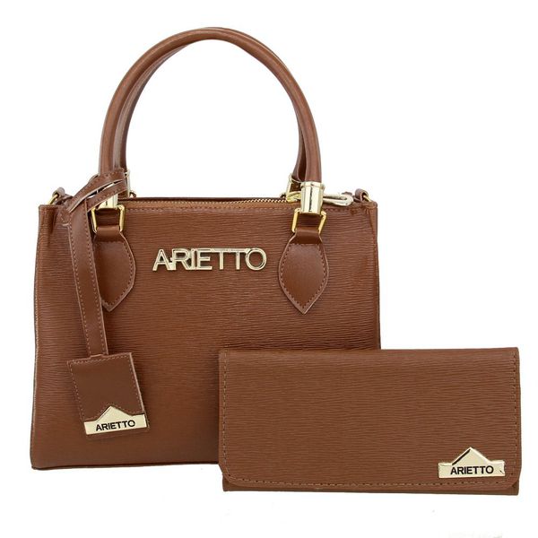 Kit Bolsa Baú Média e Carteira Lisa - Caramelo