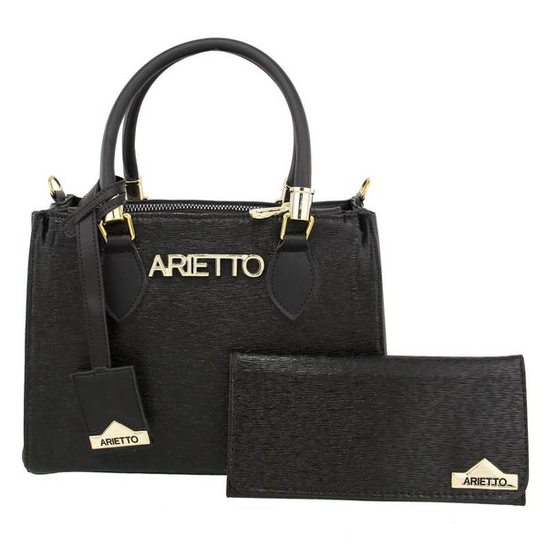 Kit Bolsa Baú Média e Carteira Lisa - Preta