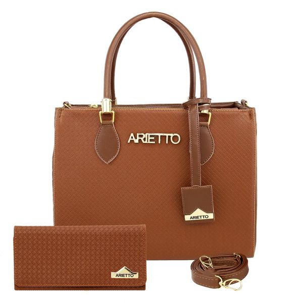 Kit Bolsa Baú Trançada e Carteira - Caramelo
