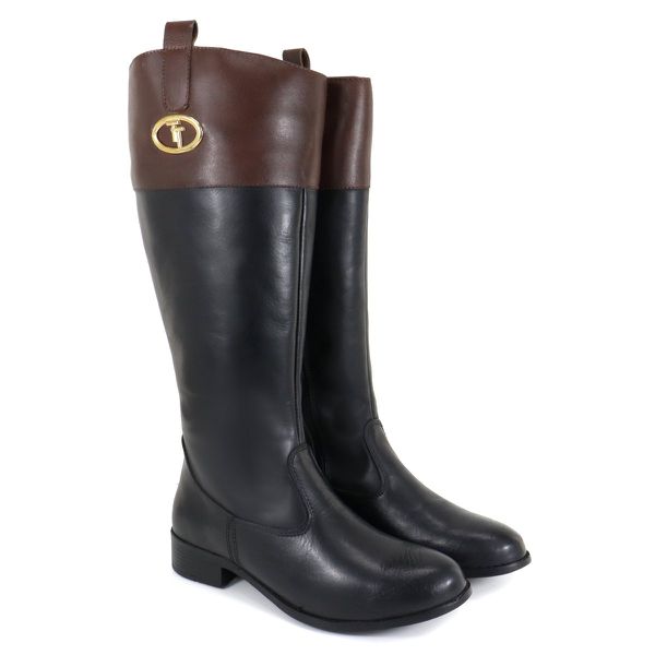 Bota Feminina em Couro Hipismo Montaria Cano Longo Preto