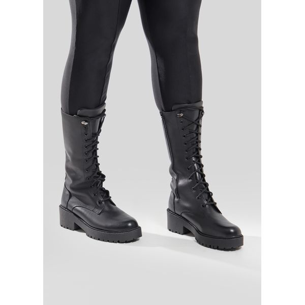 Bota Coturno Feminino Cano Longo em Couro Legítimo Sola Tratorada