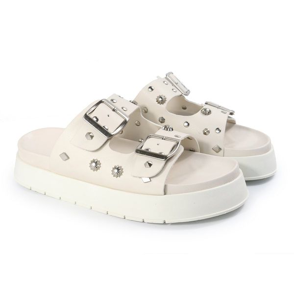 Papete Feminina Fivelas Camila Sola Alta Off White