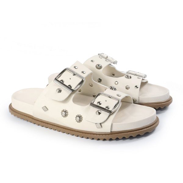 Papete Feminina Fivelas Camila Sola Baixa Off White