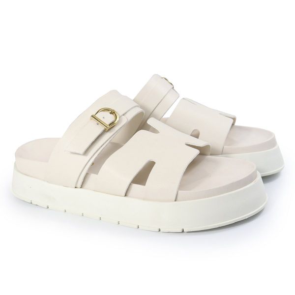 Papete Feminina Elisa Fivela Detalhe em H Sola Alta Off White