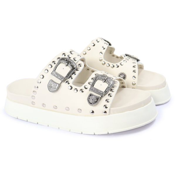 Papete Feminina Fivelas Aline Sola Alta Off White