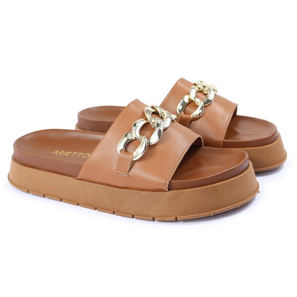 Papete Feminina Corrente Lucia Sola Alta Caramelo