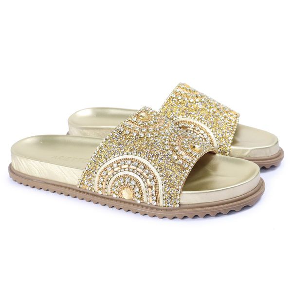 Papete Feminina com Pedraria e Brilho Dourada Tainá